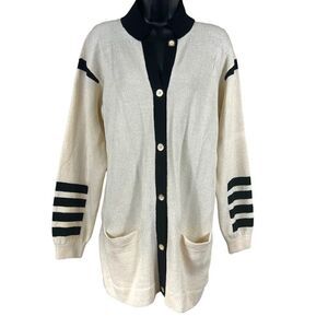 Vintage Alnoral Varsity Prep Style Cream & Black Wool Blend Cardigan Sweater